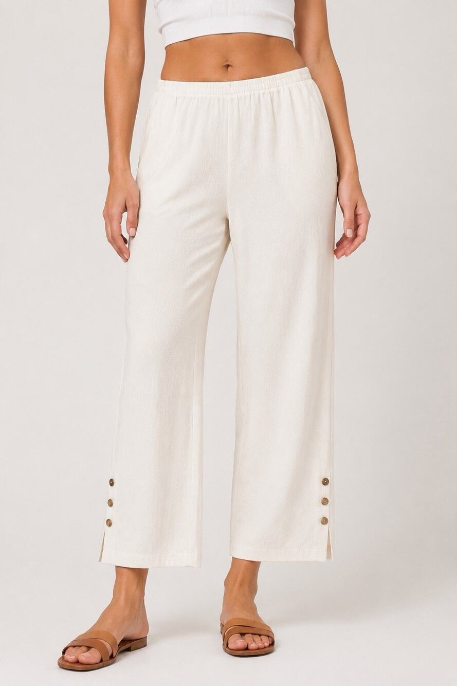 Citron Santa Monica 100% Silk Ivory Textured Pull On Pants Women’s Wide 2X